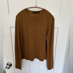 Jenni Kayne Mercer Crewneck Sweater 100% Merino Wool, Small Caramel/Toffee Brown